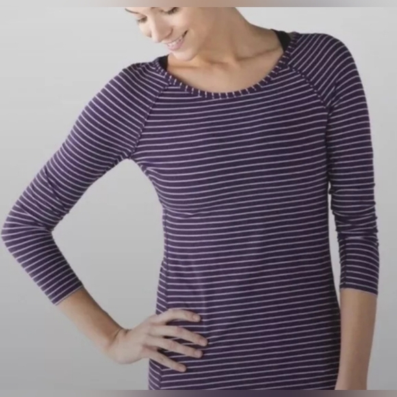 LULULEMON Physically Fit Open Back Purple Stripe T Shirt Sz S/M? - Picture 2 of 12